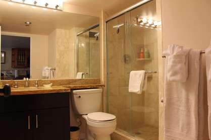 Modern Travertine Bathroom                        