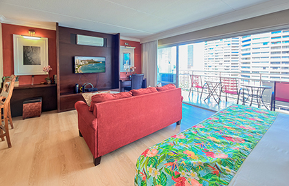 Open Studio Layout with Sofa Bed and Lanai